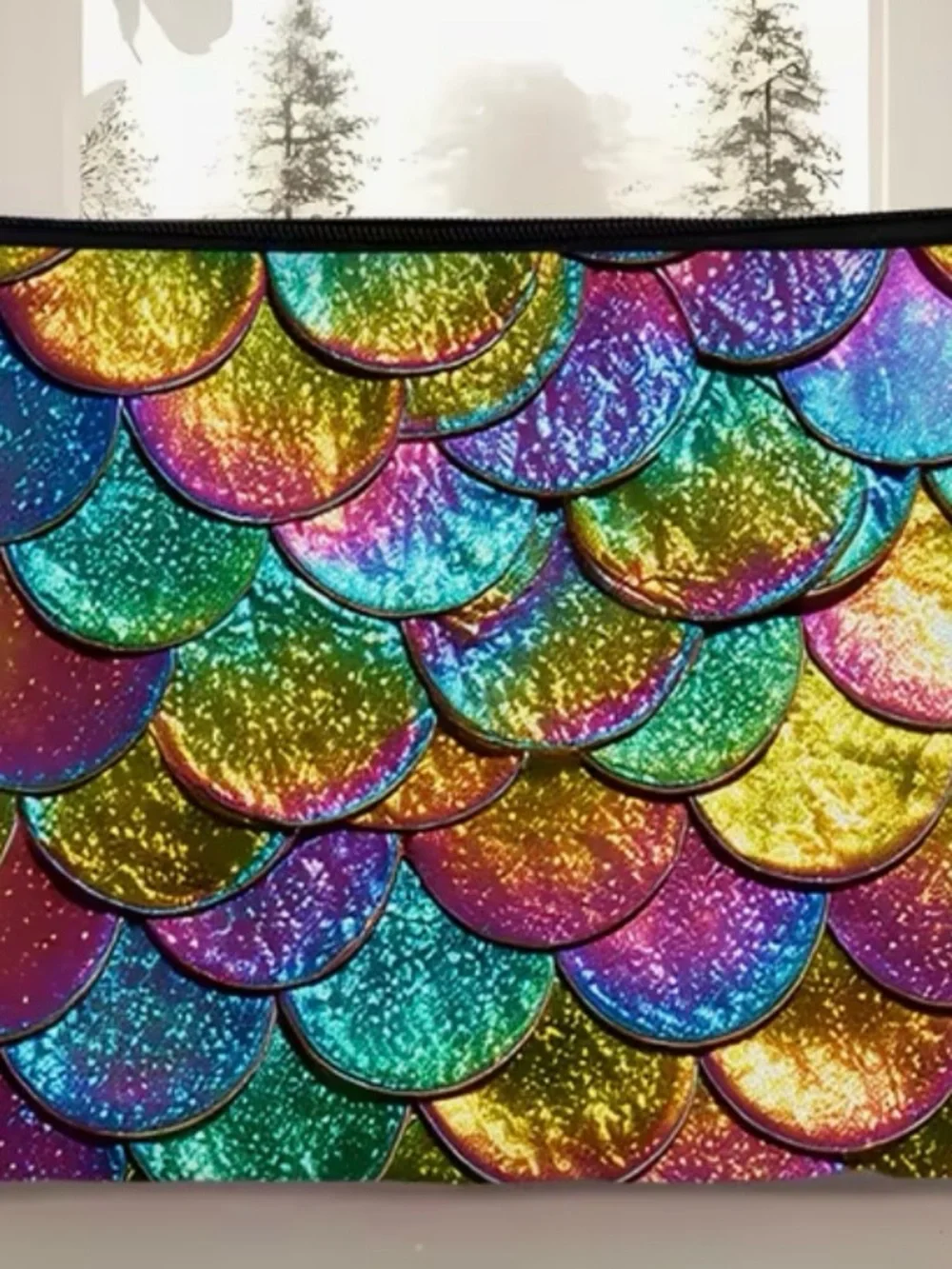 Matte finish Multicolor Mermaid Scale printed Cosmetic Bag